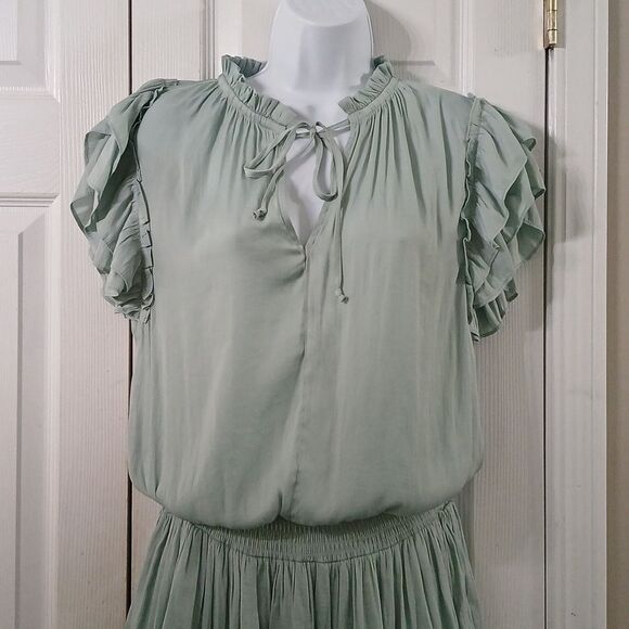 Mustard Seed light mint smocked waist layered mini dress super soft Sz S - Picture 3 of 8